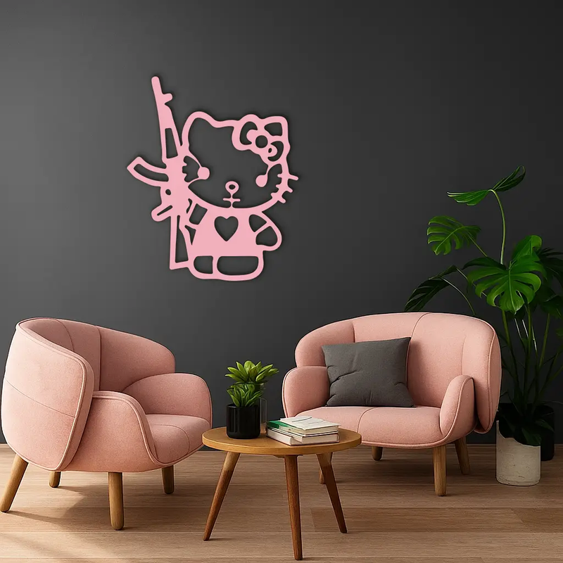 Hello Kitty Silhouette Modern Wall Art – Pink Metal Home Décor - KAFGP170 by Enova Art