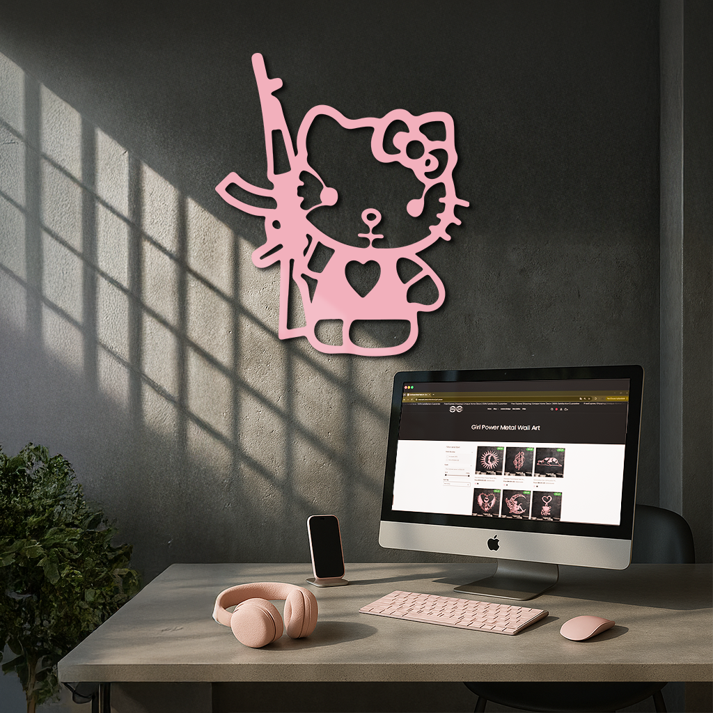 Hello Kitty Silhouette Modern Wall Art – Pink Metal Home Décor - KAFGP170 by Enova Art