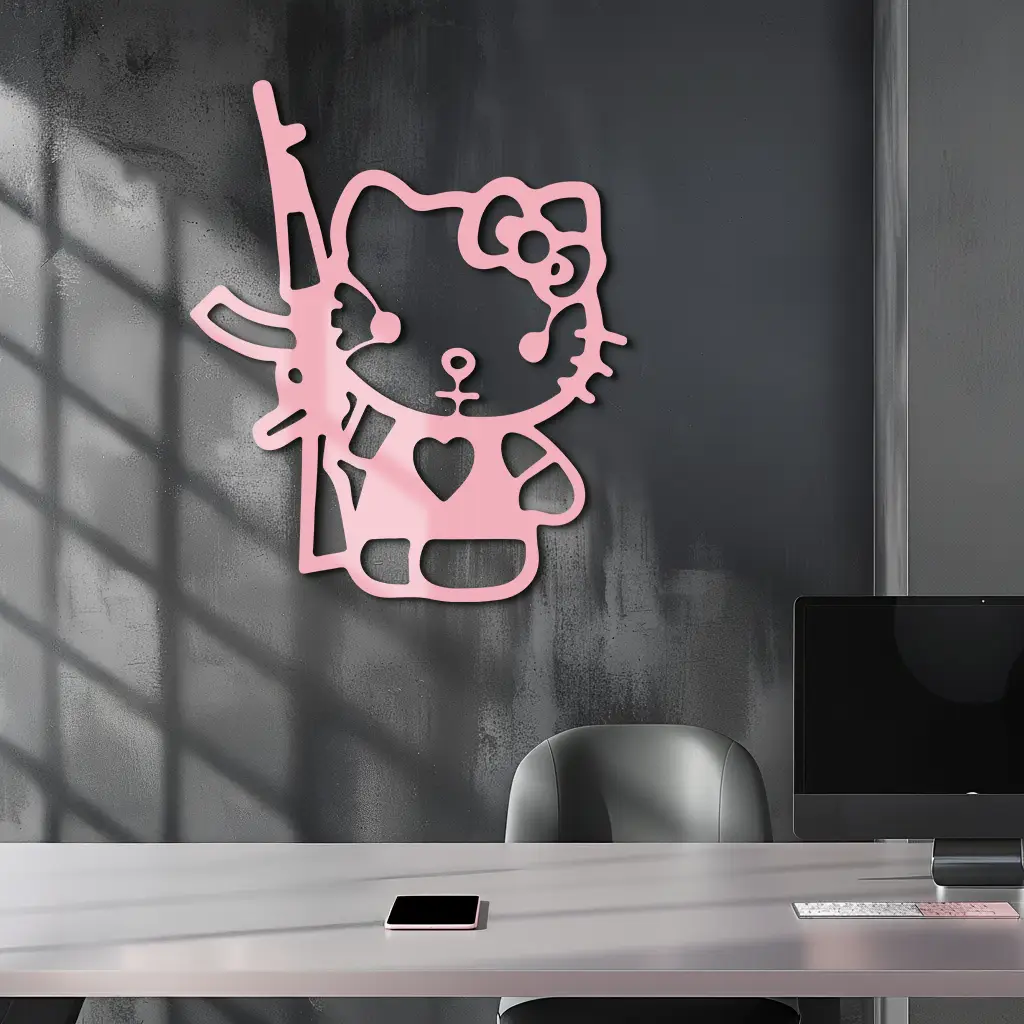 Hello Kitty Silhouette Modern Wall Art – Pink Metal Home Décor - KAFGP170 by Enova Art