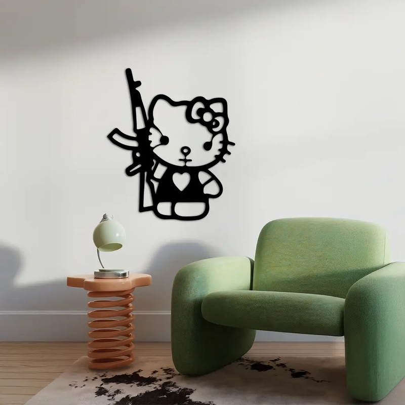 Hello Kitty Silhouette Modern Wall Art – Pink Metal Home Décor - KAFGP170 by Enova Art