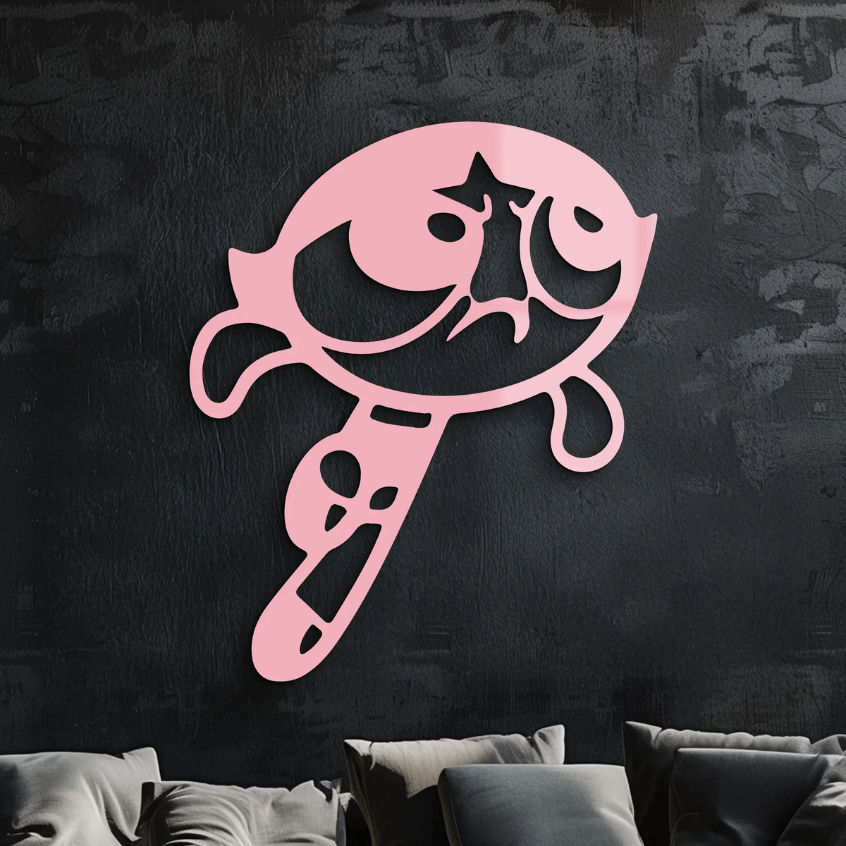 Powerpuff Girl Silhouette Modern Wall Art – Pink Metal Home Décor - KAFGP171 by Enova Art