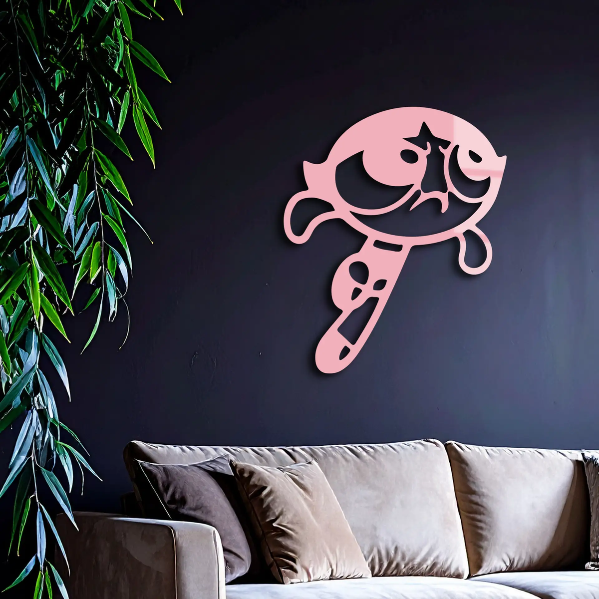 Powerpuff Girl Silhouette Modern Wall Art – Pink Metal Home Décor - KAFGP171 by Enova Art