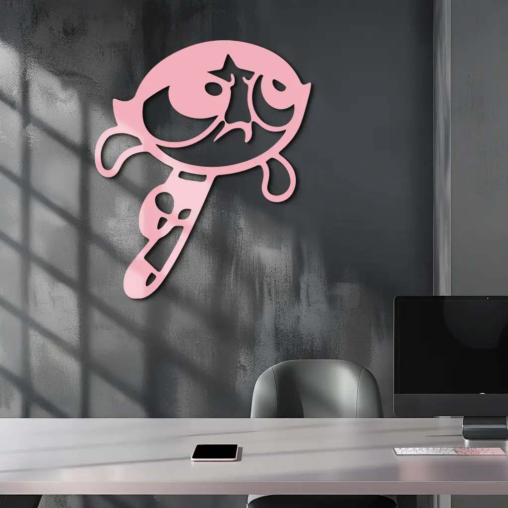Powerpuff Girl Silhouette Modern Wall Art – Pink Metal Home Décor - KAFGP171 by Enova Art