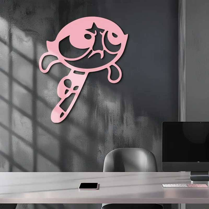 Powerpuff Girl Silhouette Modern Wall Art – Pink Metal Home Décor - KAFGP171 by Enova Art