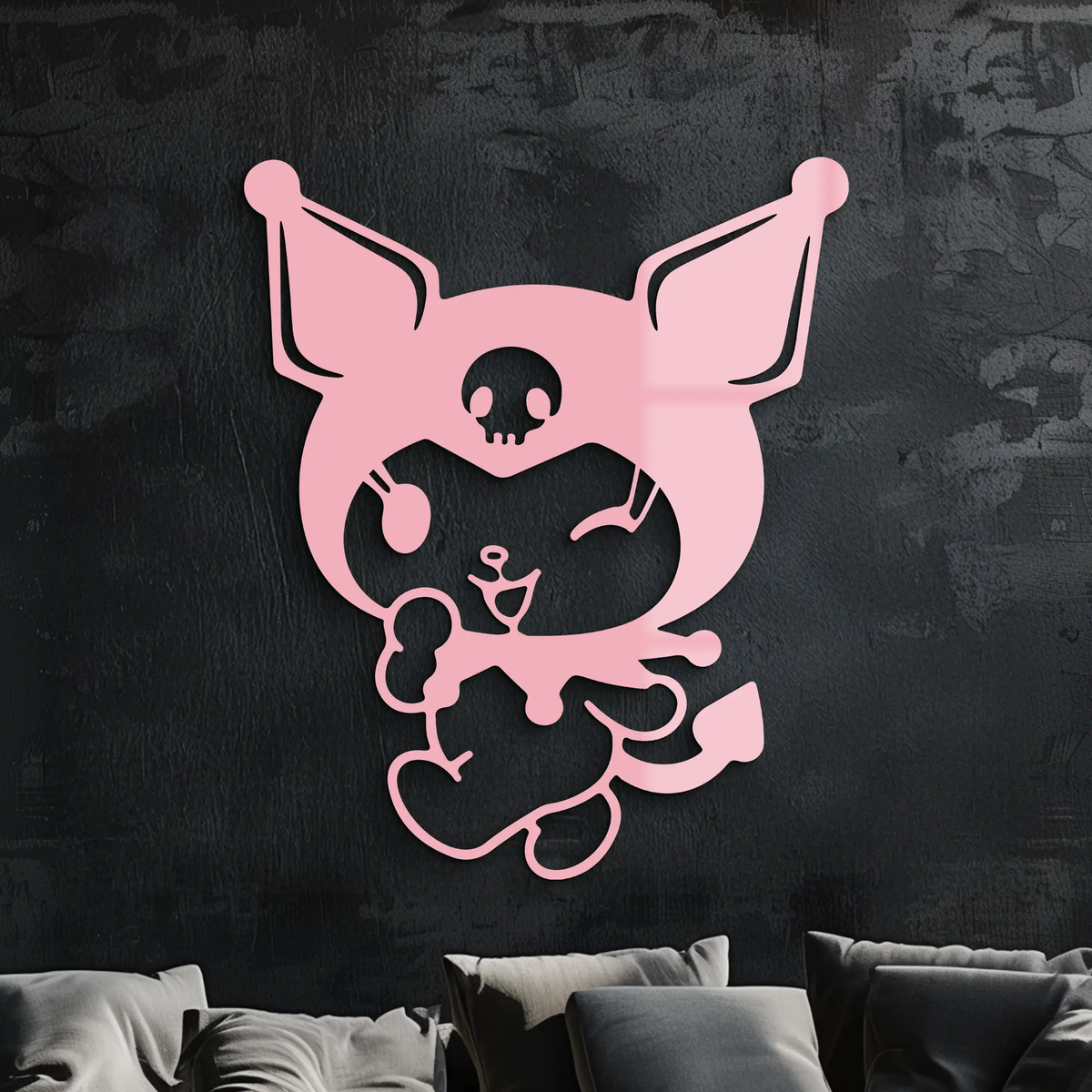 Cute Kuromi Winking Silhouette – Pink Metal Wall Art for Modern Décor - KAFGP172 by Enova Art