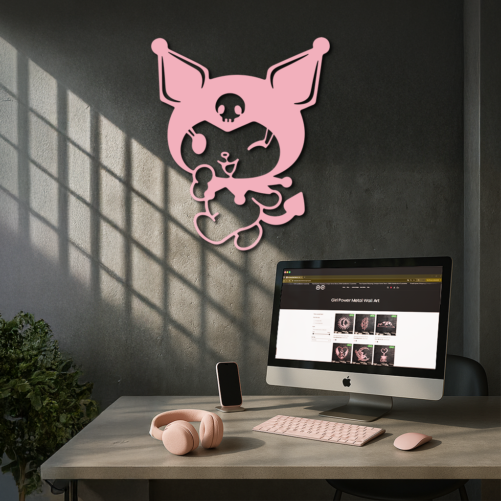 Cute Kuromi Winking Silhouette – Pink Metal Wall Art for Modern Décor - KAFGP172 by Enova Art