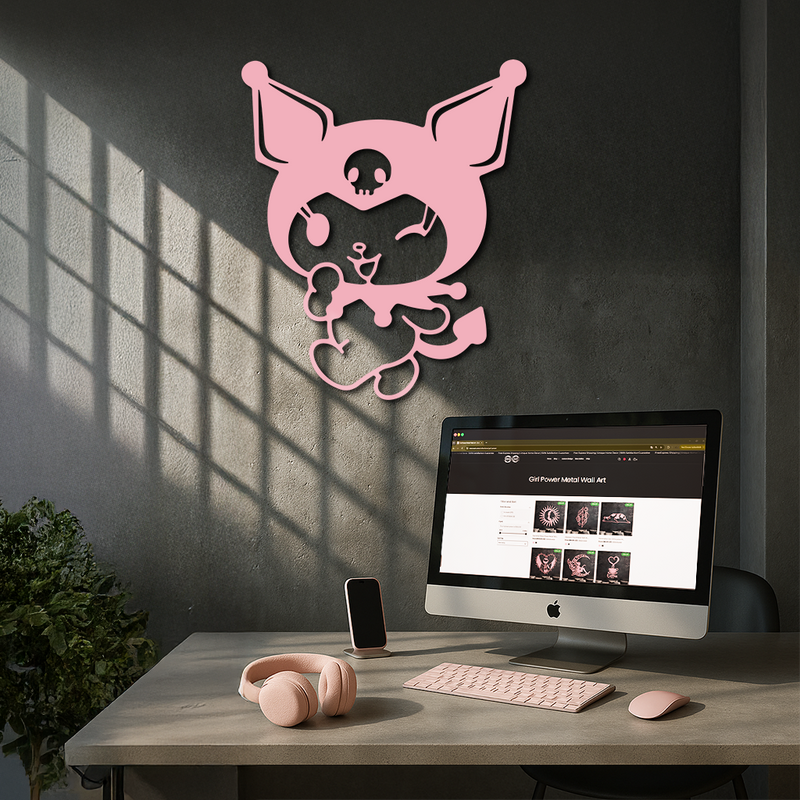 Cute Kuromi Winking Silhouette – Pink Metal Wall Art for Modern Décor - KAFGP172 by Enova Art