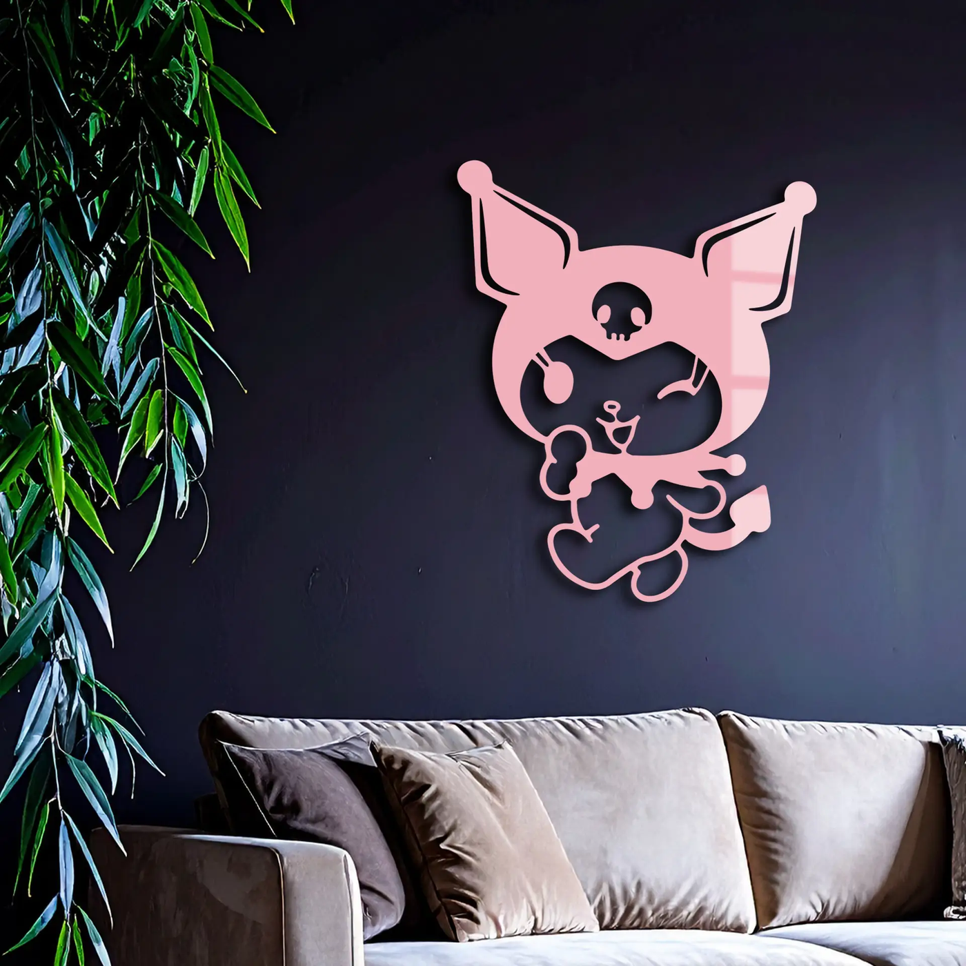 Cute Kuromi Winking Silhouette – Pink Metal Wall Art for Modern Décor - KAFGP172 by Enova Art