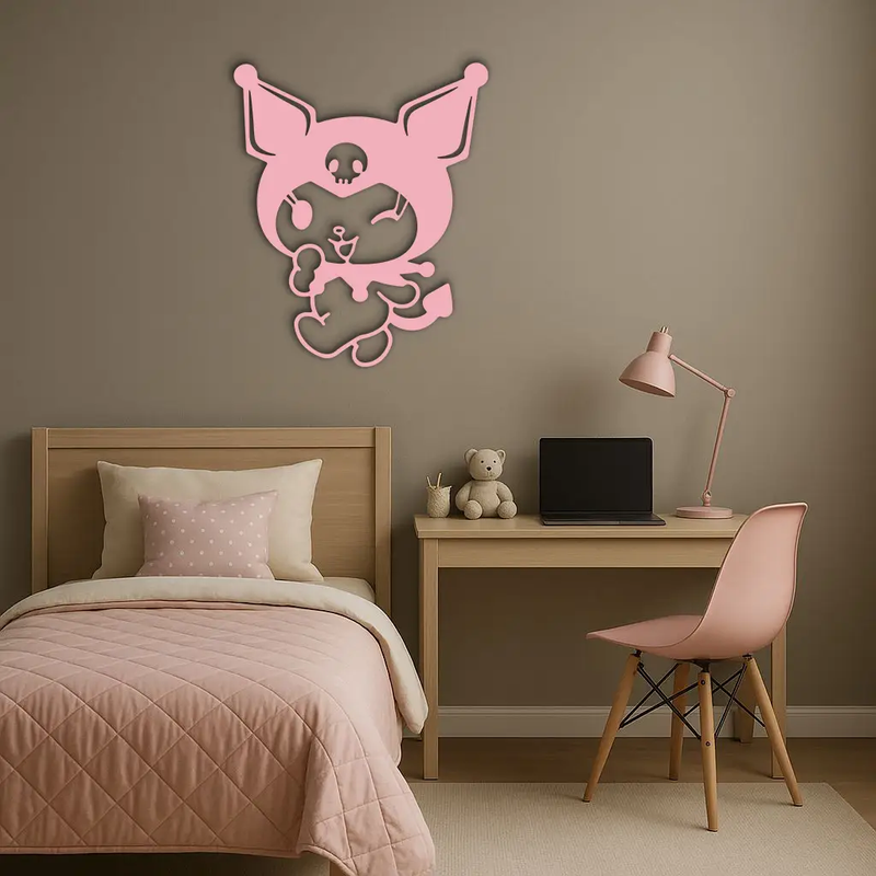 Cute Kuromi Winking Silhouette – Pink Metal Wall Art for Modern Décor - KAFGP172 by Enova Art