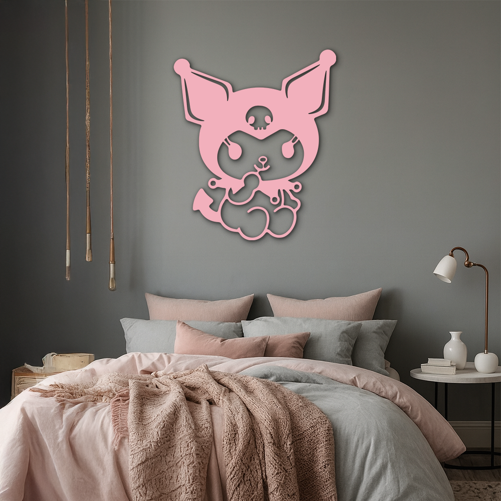 Kuromi Sitting Pose Cute Pink Metal Wall Art – Modern Anime Inspired Home Decor - KAFGP173 by Enova Art