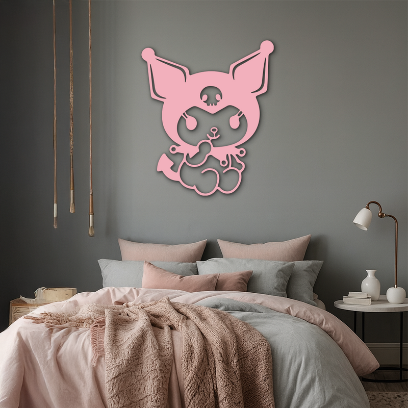 Kuromi Sitting Pose Cute Pink Metal Wall Art – Modern Anime Inspired Home Decor - KAFGP173 by Enova Art