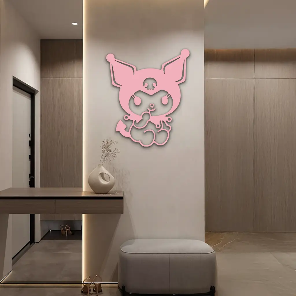 Kuromi Sitting Pose Cute Pink Metal Wall Art – Modern Anime Inspired Home Decor - KAFGP173 by Enova Art
