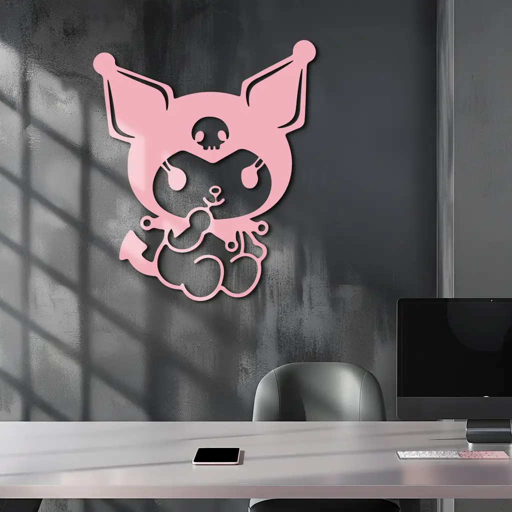Kuromi Sitting Pose Cute Pink Metal Wall Art – Modern Anime Inspired Home Decor - KAFGP173 by Enova Art