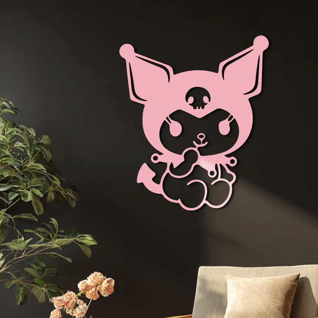 Kuromi Sitting Pose Cute Pink Metal Wall Art – Modern Anime Inspired Home Decor - KAFGP173 by Enova Art