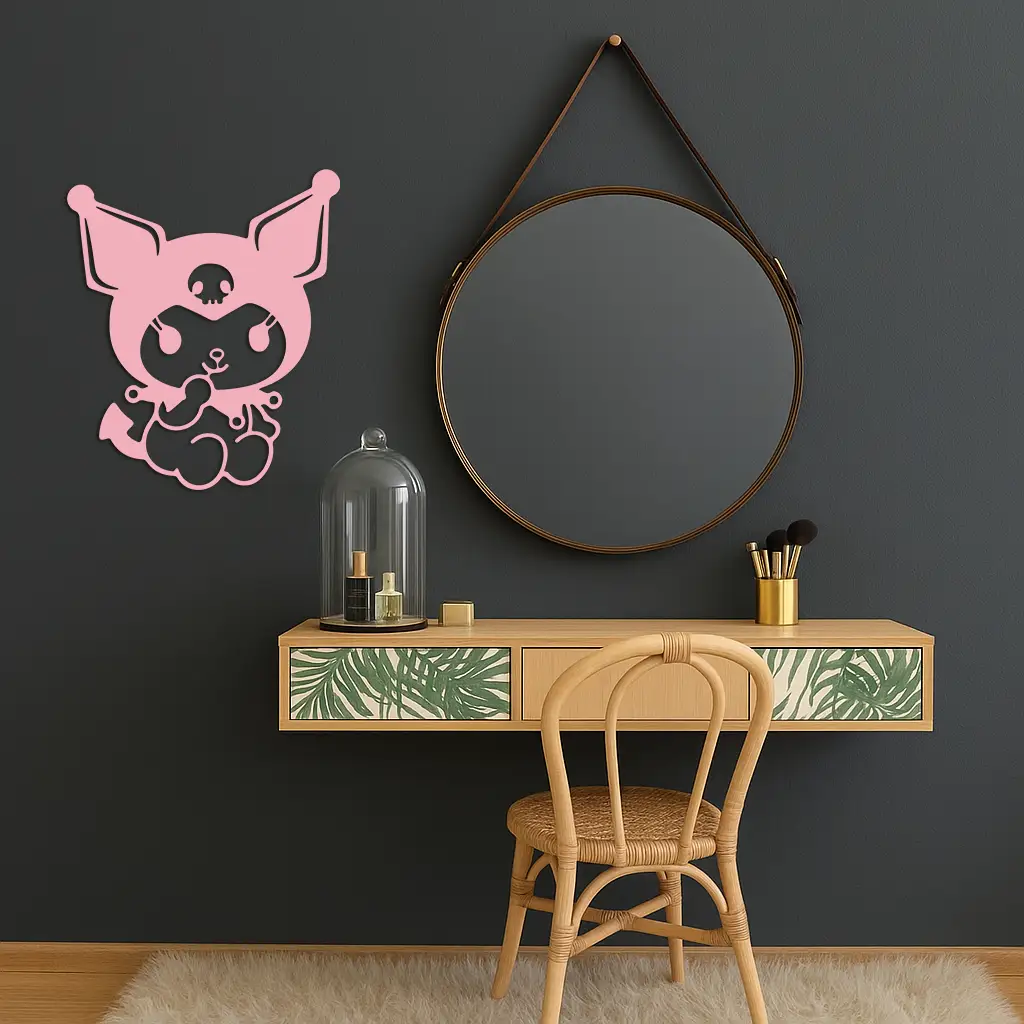 Kuromi Sitting Pose Cute Pink Metal Wall Art – Modern Anime Inspired Home Decor - KAFGP173 by Enova Art