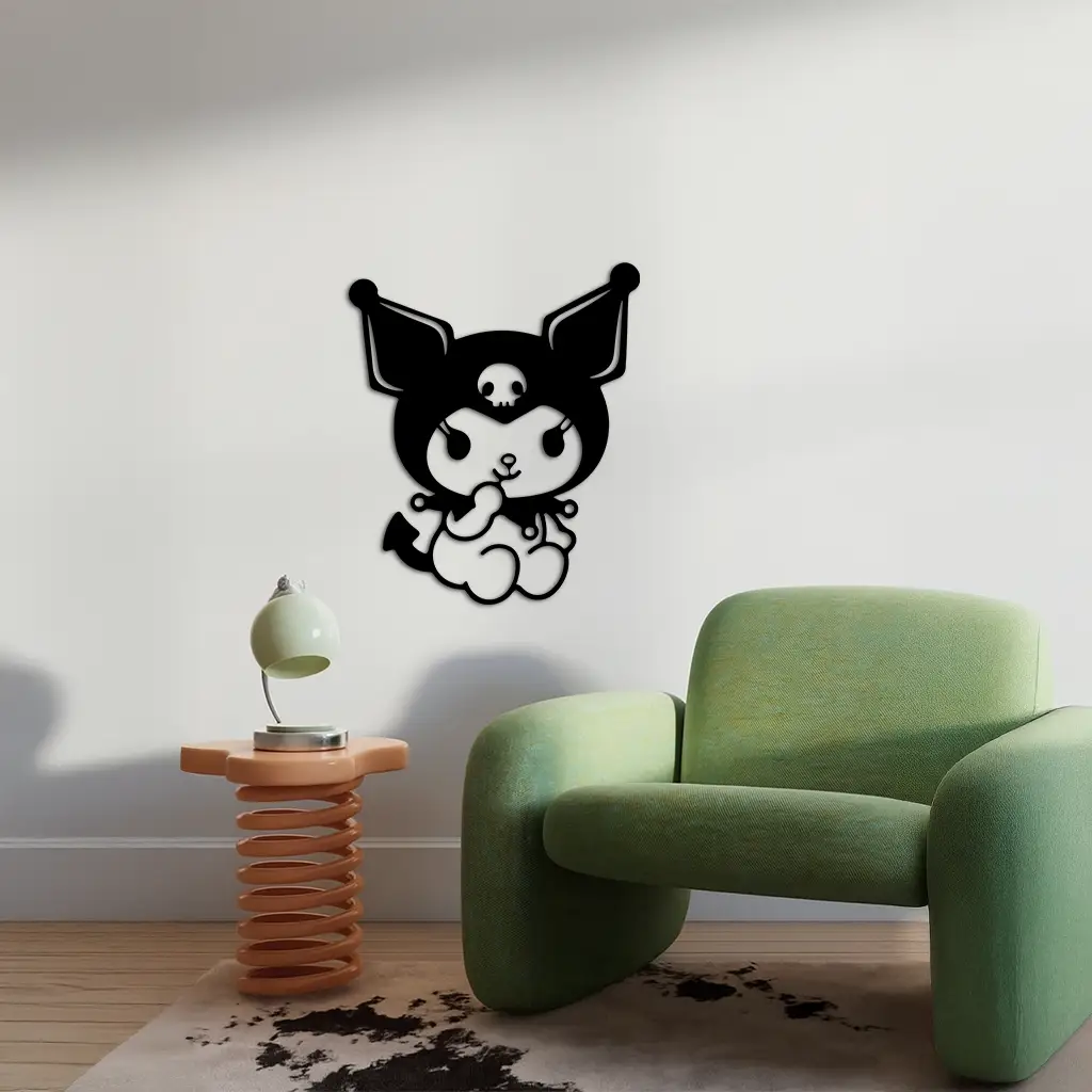 Kuromi Sitting Pose Cute Pink Metal Wall Art – Modern Anime Inspired Home Decor - KAFGP173 by Enova Art
