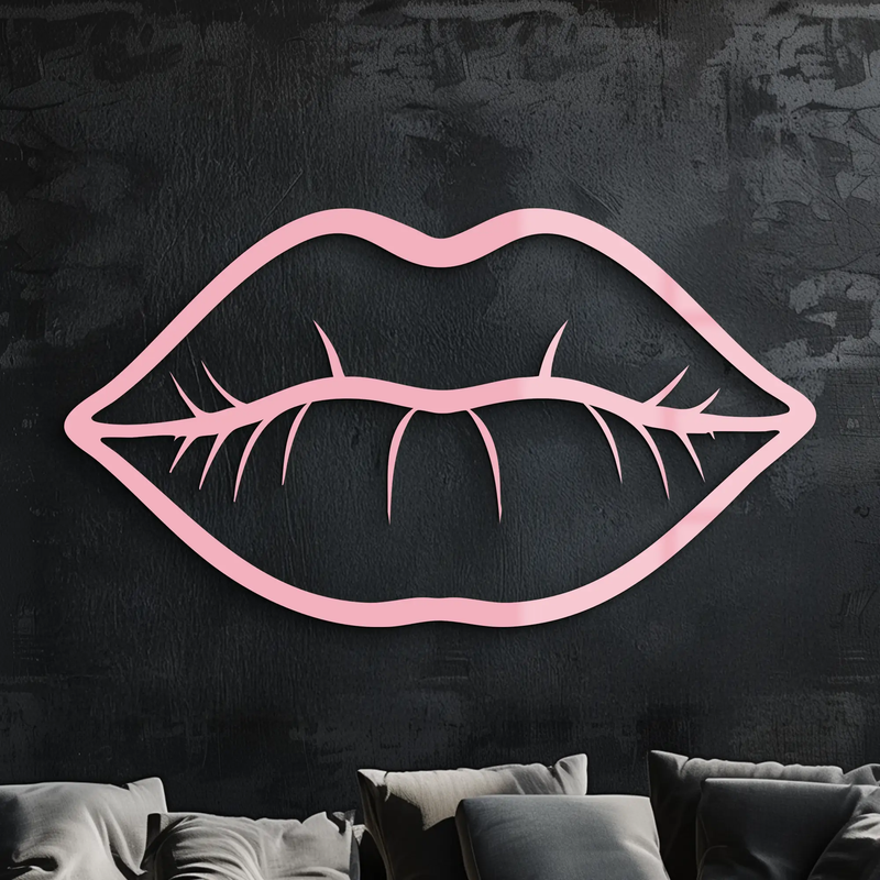 Lips Silhouette Pink Metal Wall Art – Modern Home Decor - KAFGP175 by Enova Art