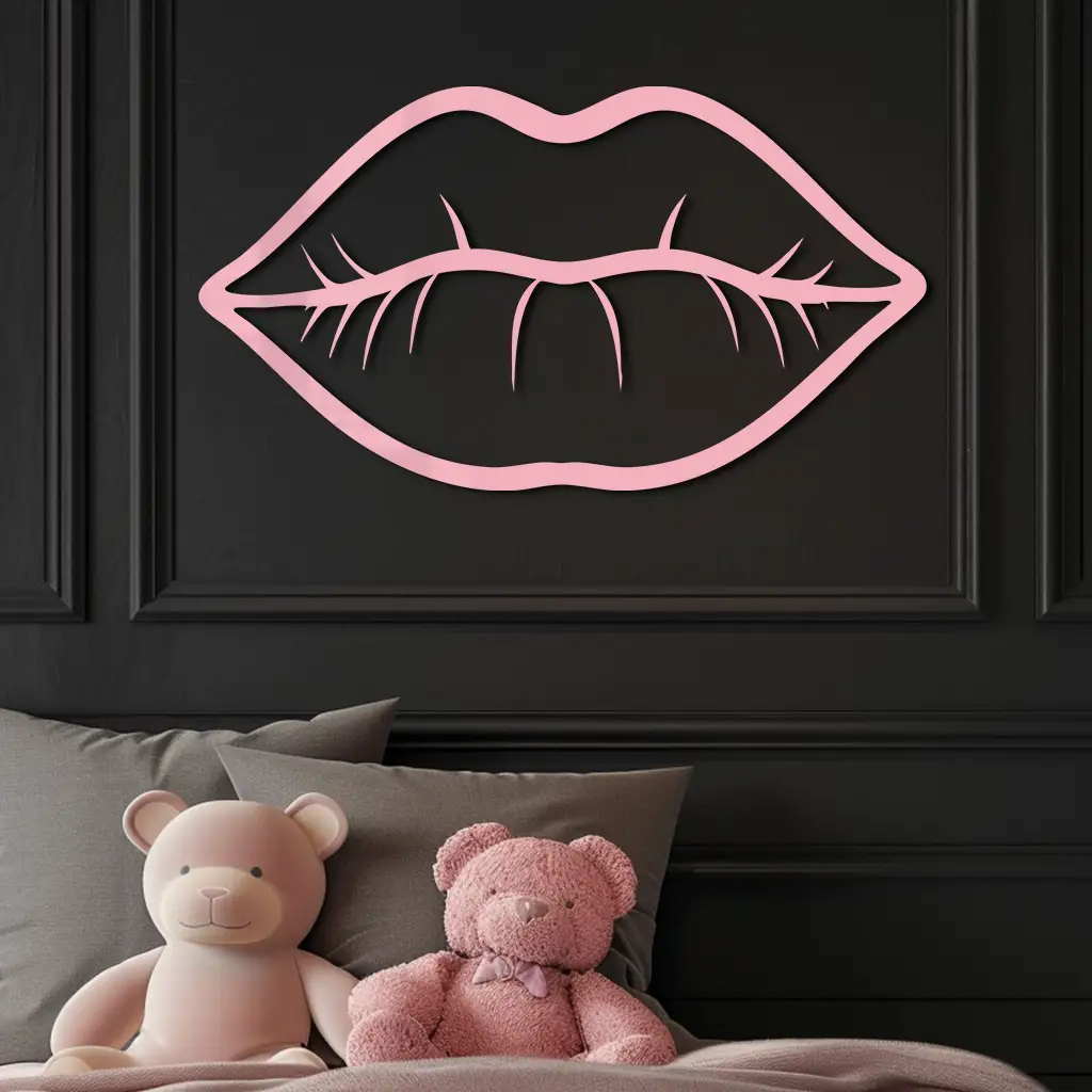 Lips Silhouette Pink Metal Wall Art – Modern Home Decor - KAFGP175 by Enova Art