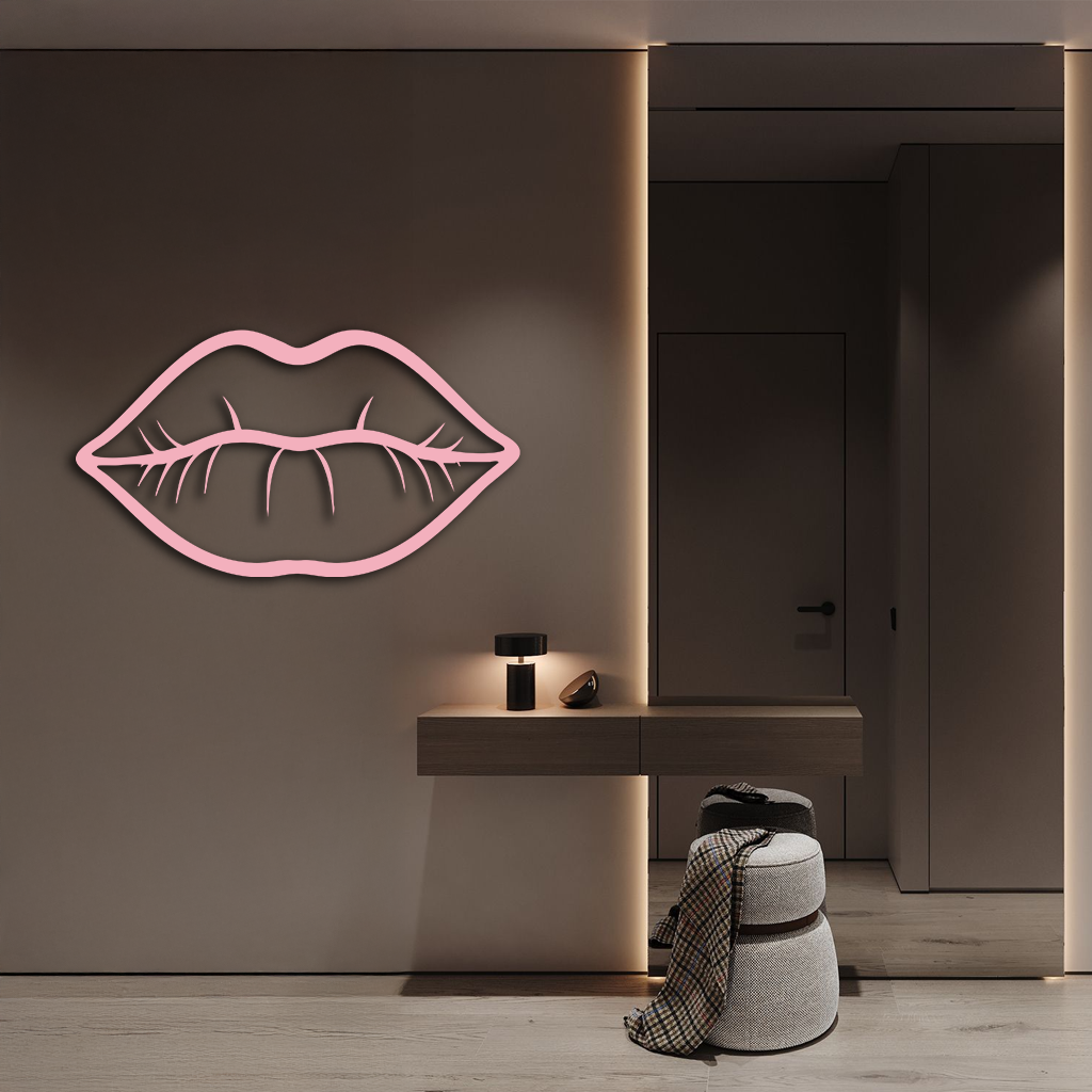 Lips Silhouette Pink Metal Wall Art – Modern Home Decor - KAFGP175 by Enova Art