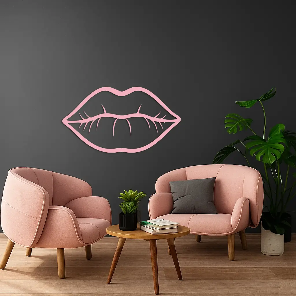 Lips Silhouette Pink Metal Wall Art – Modern Home Decor - KAFGP175 by Enova Art