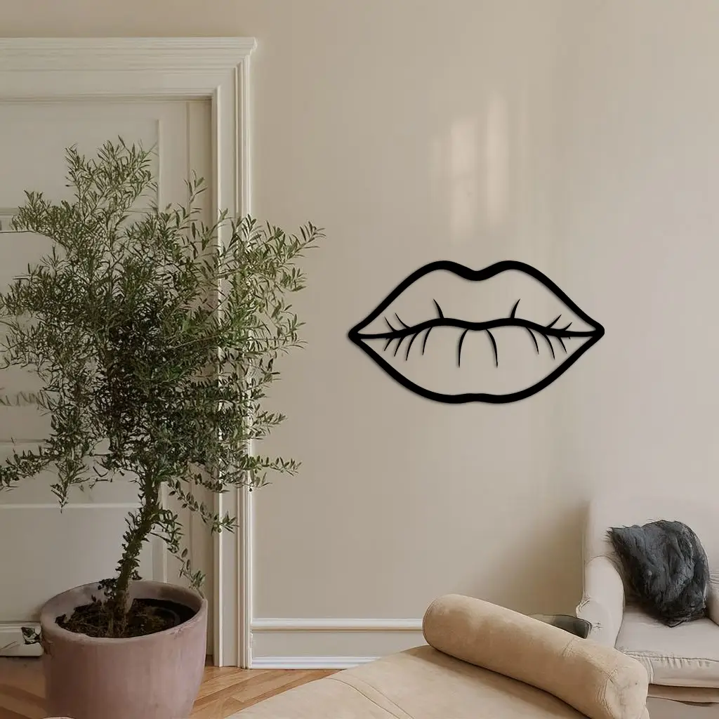 Lips Silhouette Pink Metal Wall Art – Modern Home Decor - KAFGP175 by Enova Art