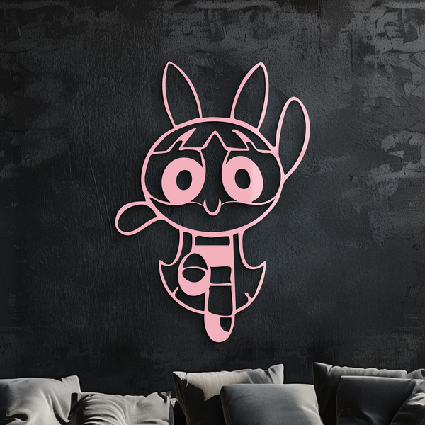 Powerpuff Girl Bunny Style Pink Metal Wall Art – Modern Cartoon Décor - KAFGP177