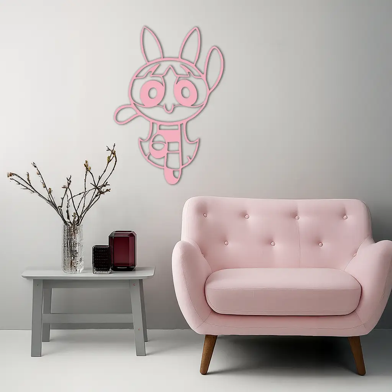 Powerpuff Girl Bunny Style Pink Metal Wall Art – Modern Cartoon Décor - KAFGP177 by Enova Art
