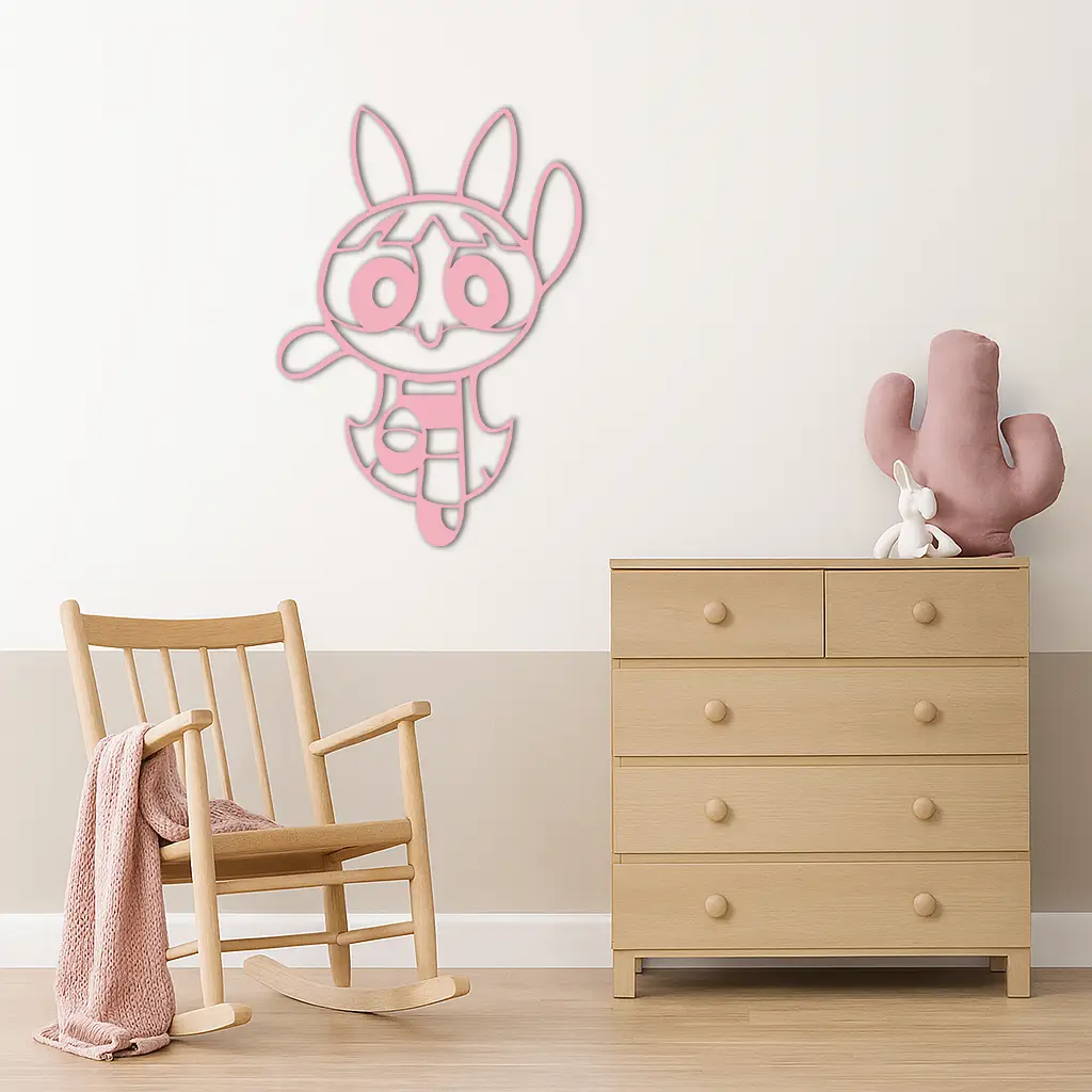 Powerpuff Girl Bunny Style Pink Metal Wall Art – Modern Cartoon Décor - KAFGP177 by Enova Art