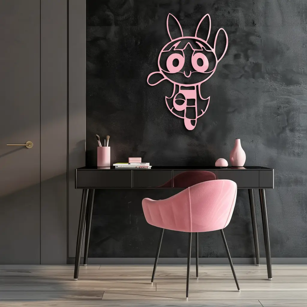 Powerpuff Girl Bunny Style Pink Metal Wall Art – Modern Cartoon Décor - KAFGP177 by Enova Art