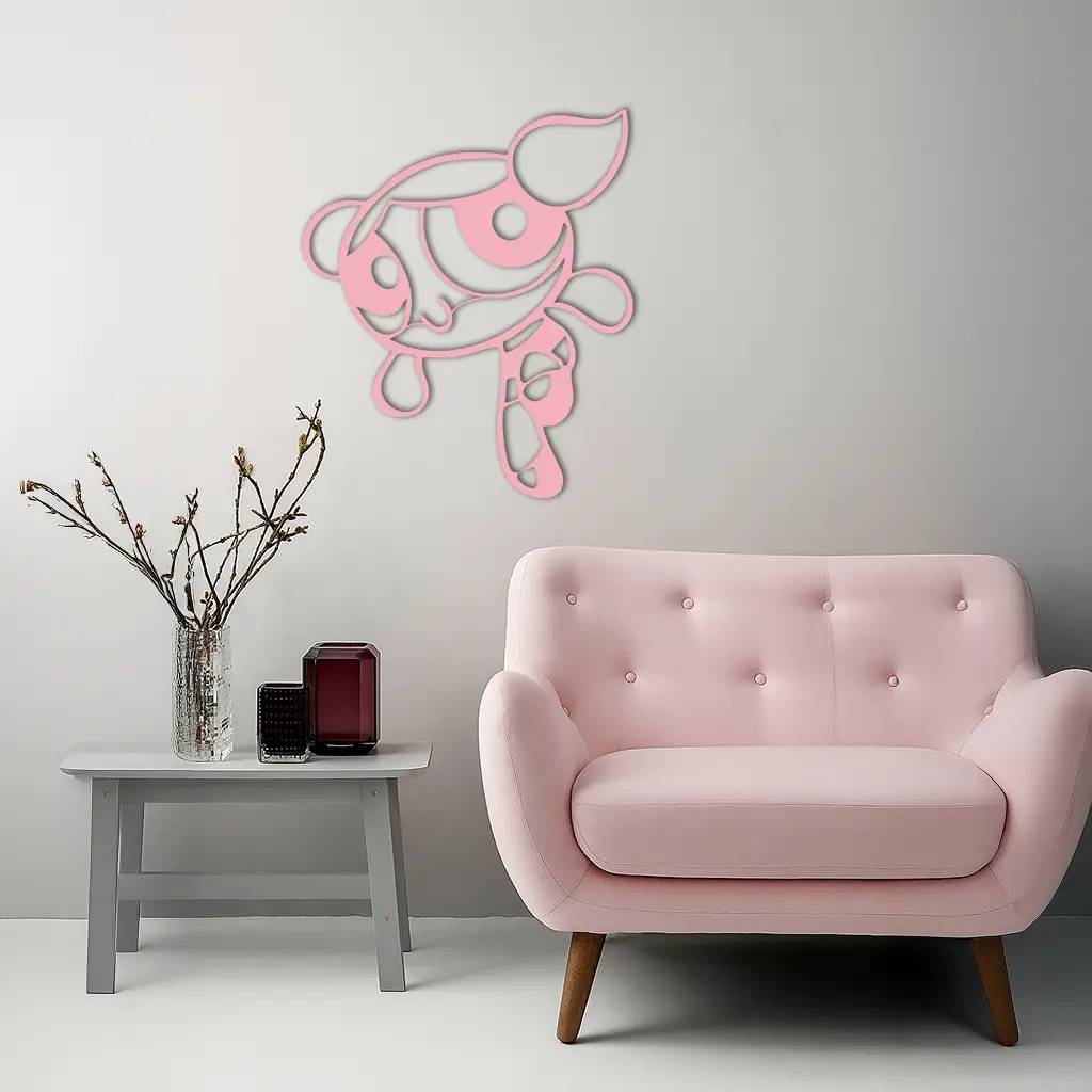 Pink Powerpuff Girl Metal Wall Art – Cartoon Inspired Modern Home Decor - KAFGP178 by Enova Art