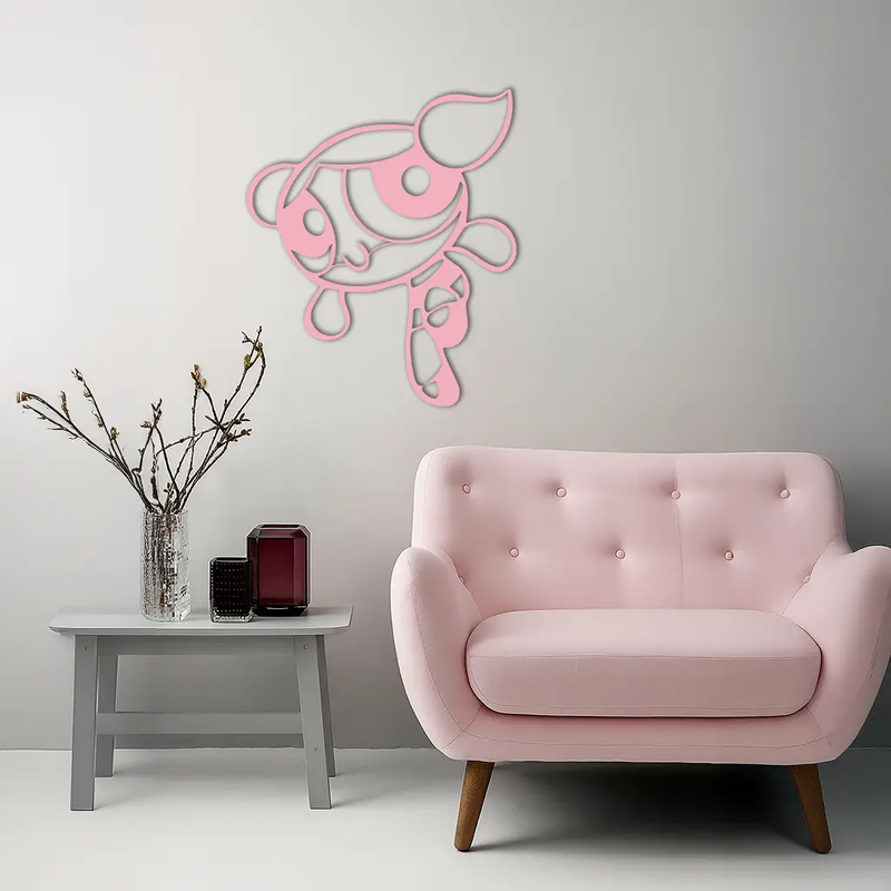 Pink Powerpuff Girl Metal Wall Art – Cartoon Inspired Modern Home Decor - KAFGP178 by Enova Art