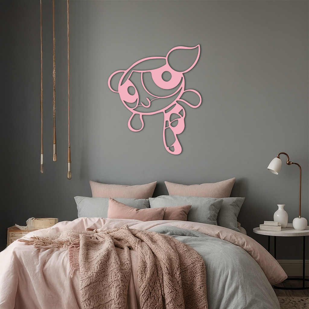 Pink Powerpuff Girl Metal Wall Art – Cartoon Inspired Modern Home Decor - KAFGP178 by Enova Art