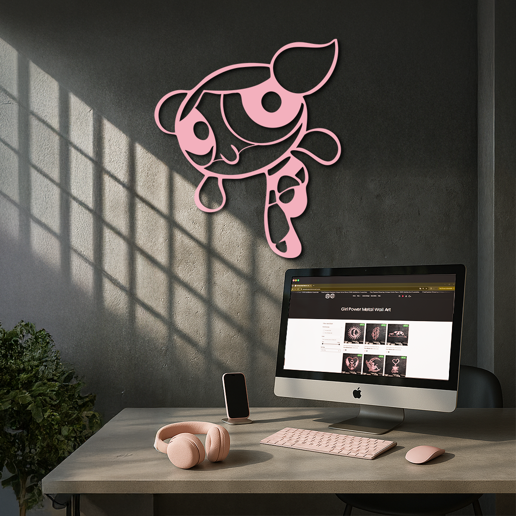 Pink Powerpuff Girl Metal Wall Art – Cartoon Inspired Modern Home Decor - KAFGP178 by Enova Art