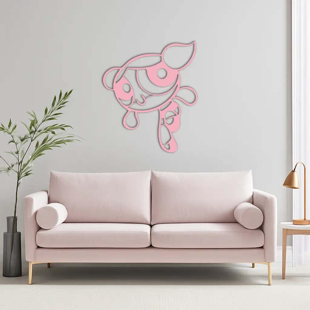 Pink Powerpuff Girl Metal Wall Art – Cartoon Inspired Modern Home Decor - KAFGP178 by Enova Art