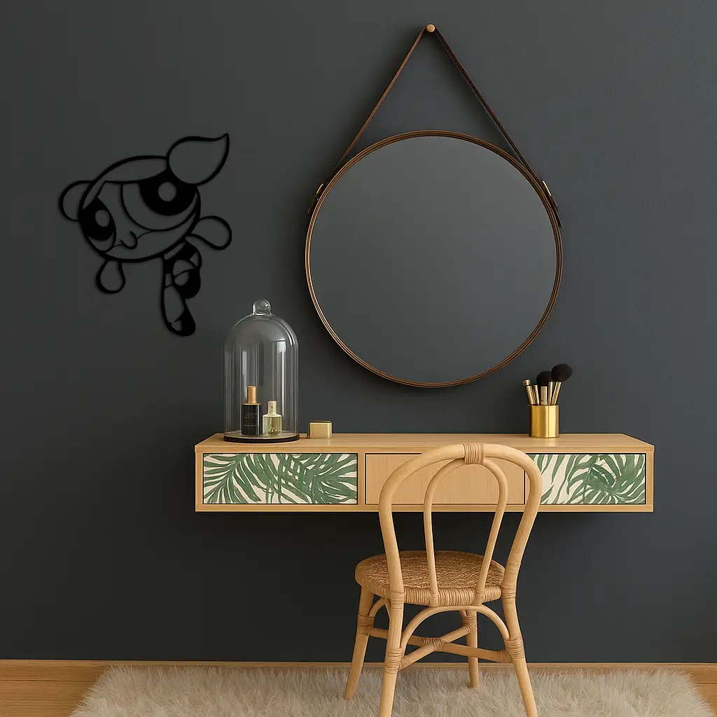 Pink Powerpuff Girl Metal Wall Art – Cartoon Inspired Modern Home Decor - KAFGP178 by Enova Art