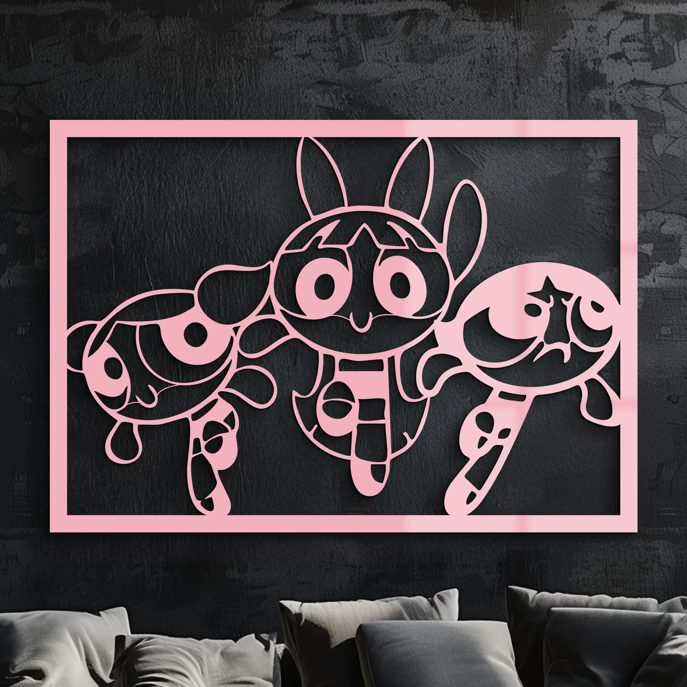 Powerpuff Girls Trio Silhouette – Pink Metal Wall Art - KAFGP179 by Enova Art