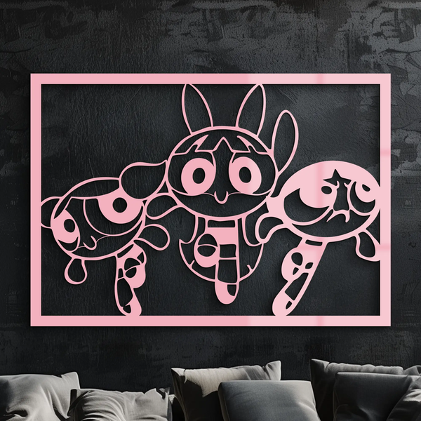 Powerpuff Girls Trio Silhouette – Pink Metal Wall Art - KAFGP179