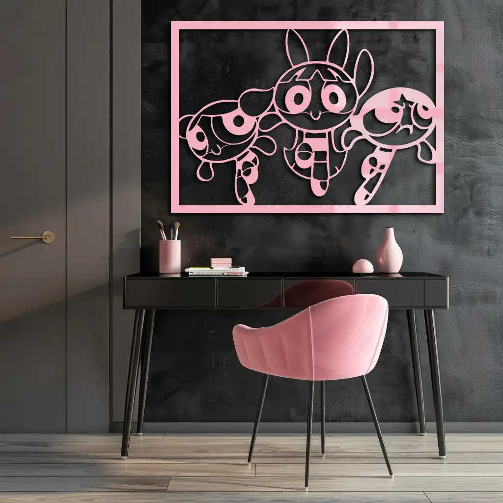 Powerpuff Girls Trio Silhouette – Pink Metal Wall Art - KAFGP179 by Enova Art