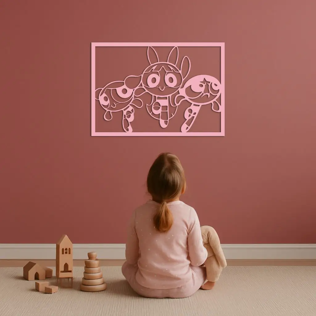 Powerpuff Girls Trio Silhouette – Pink Metal Wall Art - KAFGP179 by Enova Art