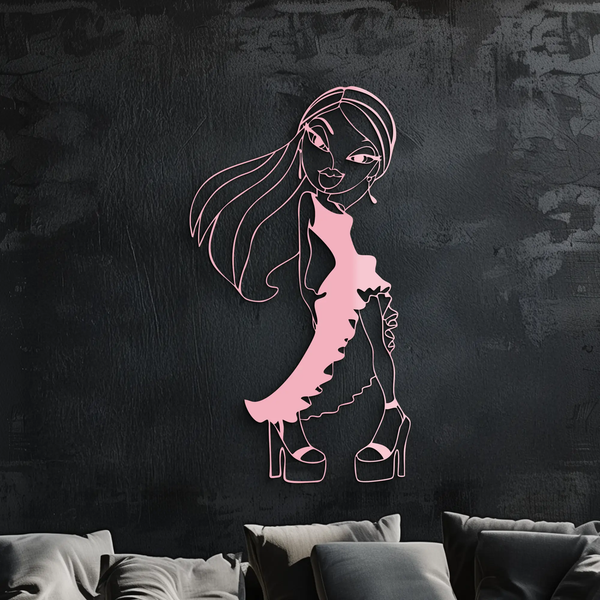 Bratz Doll Silhouette Modern Wall Art – Pink Metal Wall Décor - KAFGP180