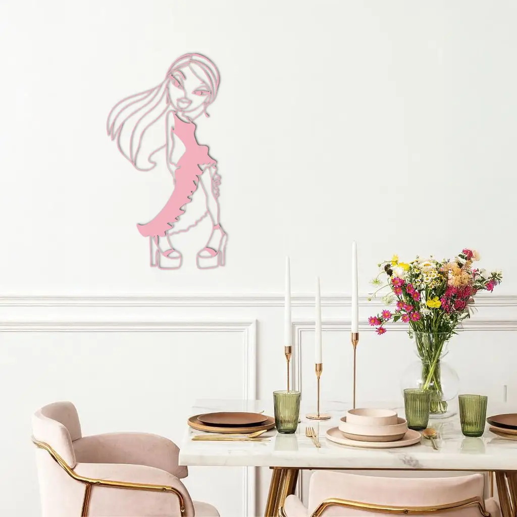 Bratz Doll Silhouette Modern Wall Art – Pink Metal Wall Décor - KAFGP180 by Enova Art