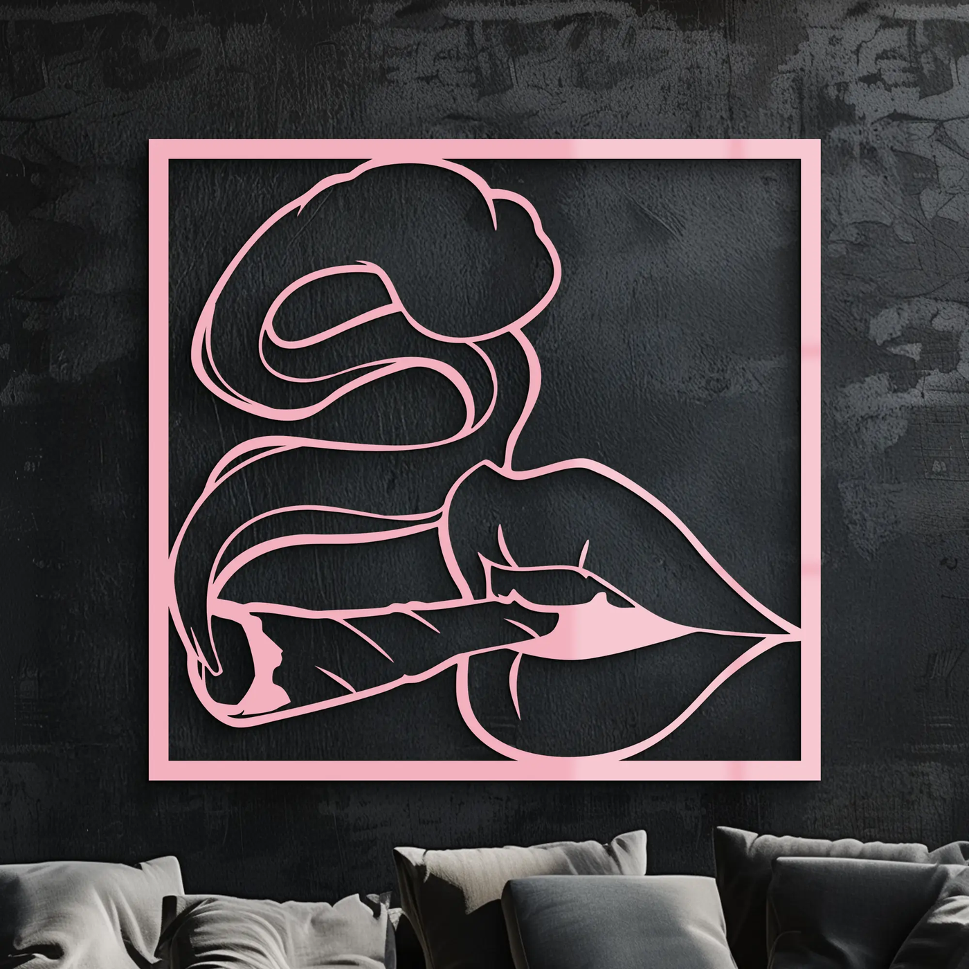Smoking Lips Silhouette Modern Wall Art – Pink Metal Décor - KAFGP181 by Enova Art