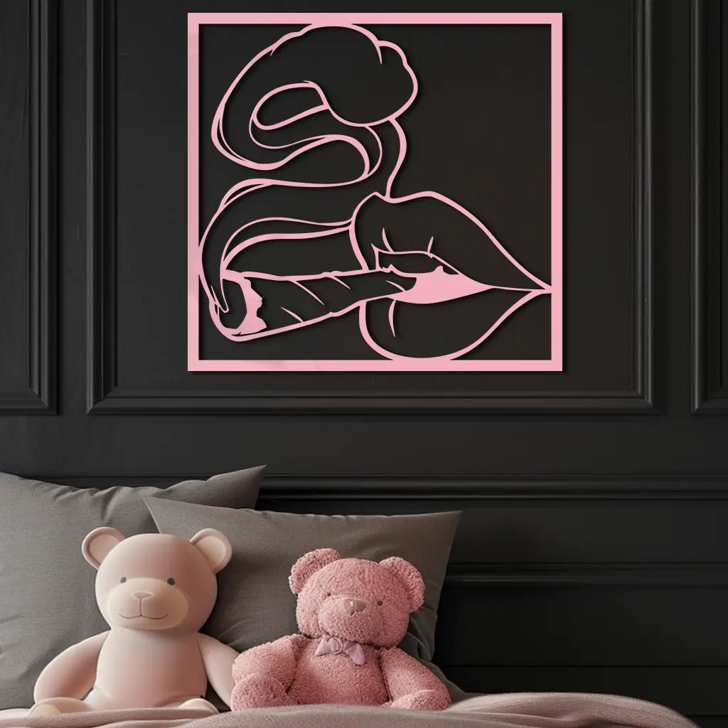Smoking Lips Silhouette Modern Wall Art – Pink Metal Décor - KAFGP181 by Enova Art
