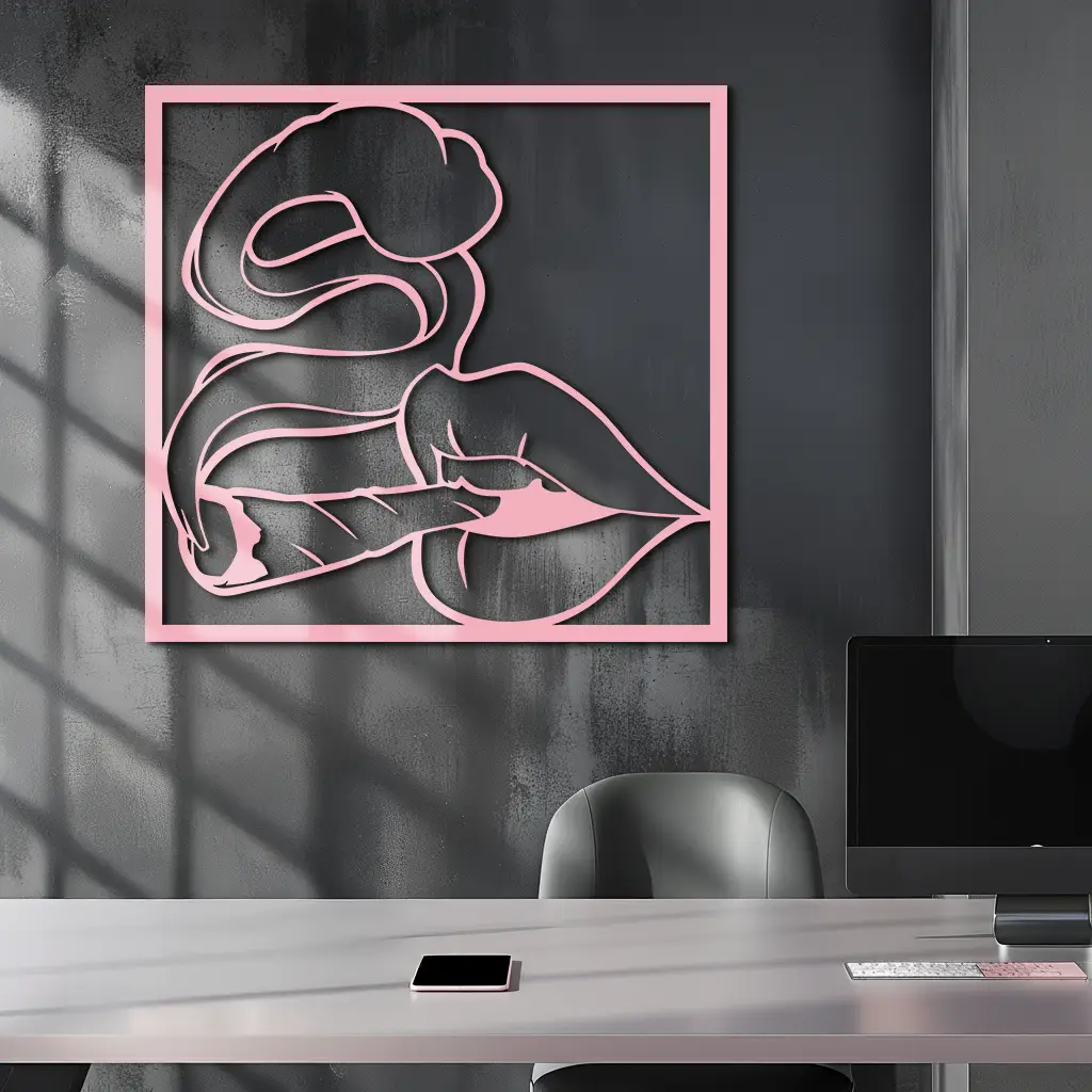 Smoking Lips Silhouette Modern Wall Art – Pink Metal Décor - KAFGP181 by Enova Art