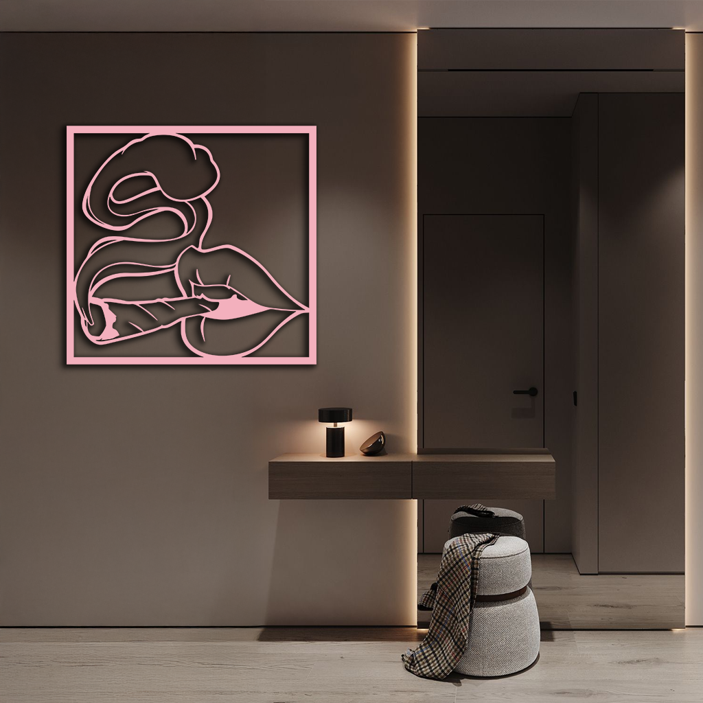 Smoking Lips Silhouette Modern Wall Art – Pink Metal Décor - KAFGP181 by Enova Art