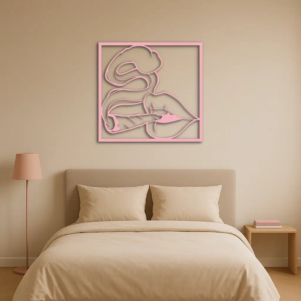Smoking Lips Silhouette Modern Wall Art – Pink Metal Décor - KAFGP181 by Enova Art
