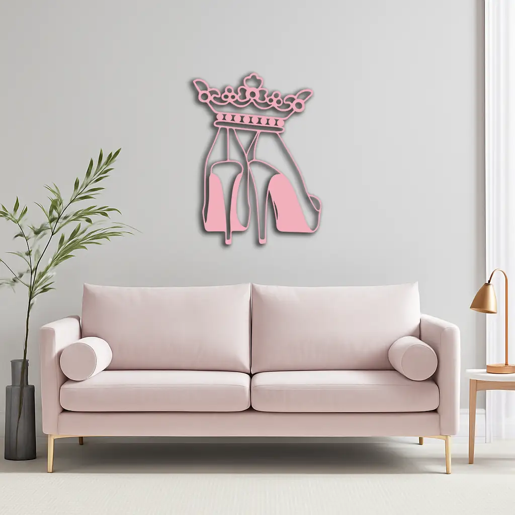 Crown High Heels Silhouette – Pink Metal Wall Art for Modern Glam Décor - KAFGP182 by Enova Art
