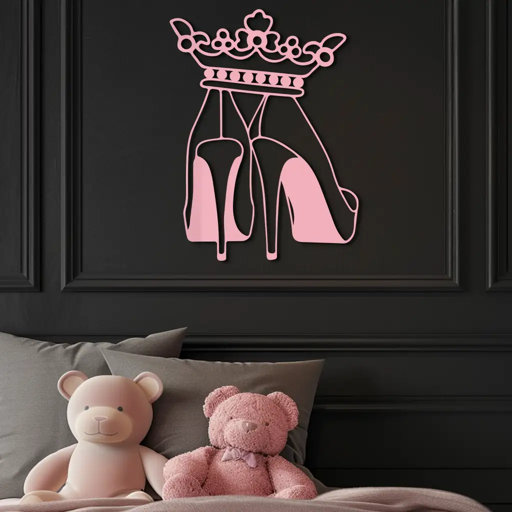 Crown High Heels Silhouette – Pink Metal Wall Art for Modern Glam Décor - KAFGP182 by Enova Art
