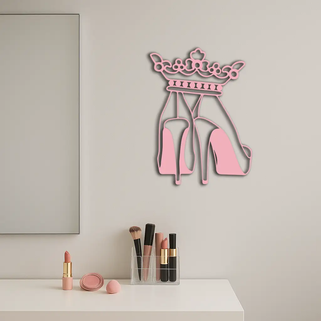 Crown High Heels Silhouette – Pink Metal Wall Art for Modern Glam Décor - KAFGP182 by Enova Art
