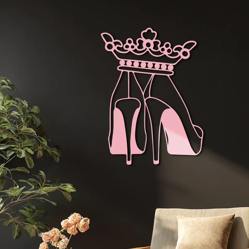 Crown High Heels Silhouette – Pink Metal Wall Art for Modern Glam Décor - KAFGP182 by Enova Art